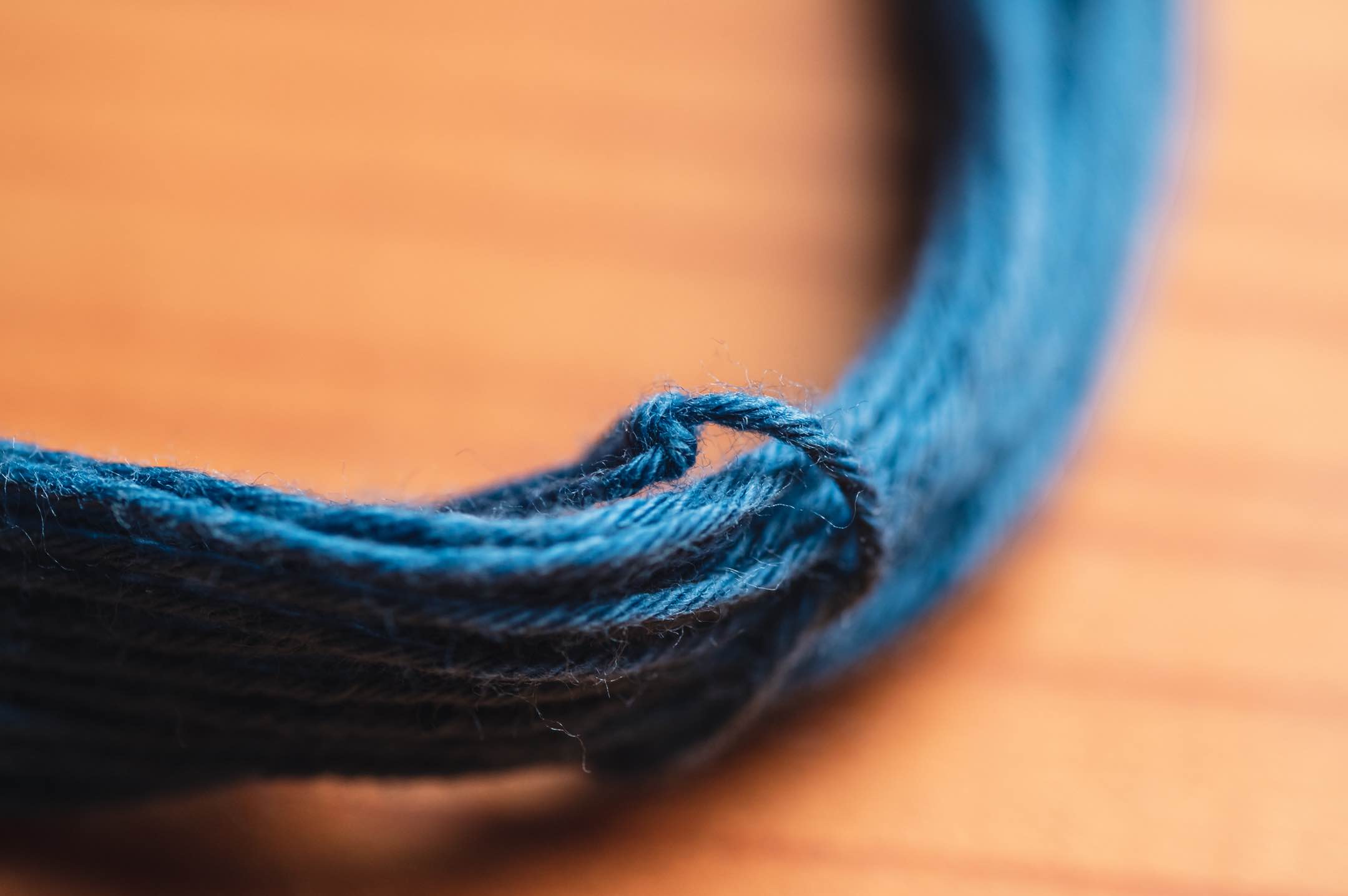 Blue sashiko thread with visible soft fuzz