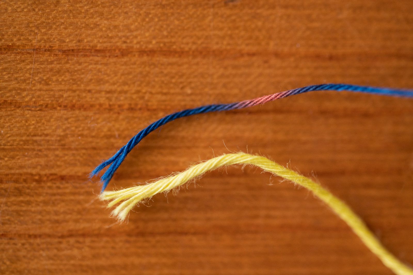 Red and blue sashiko thread vs. yellow kogin thread