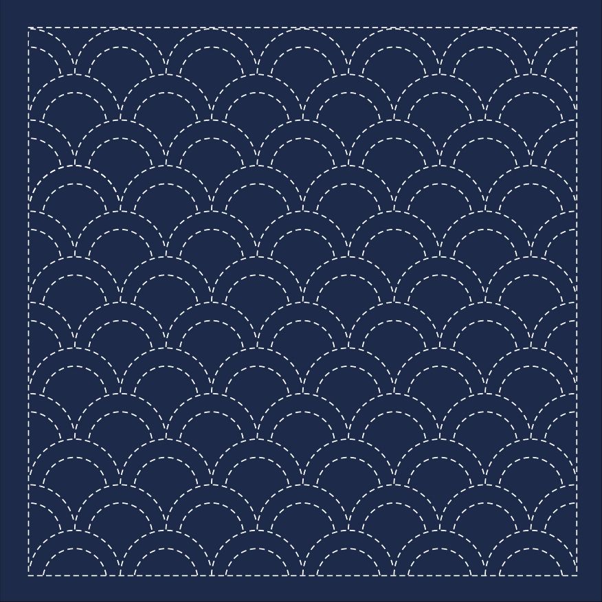Sashiko pattern seigaiha white on blue.