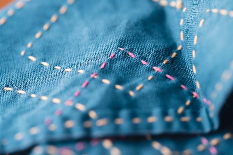 Cotton cloth with sashiko pattern
