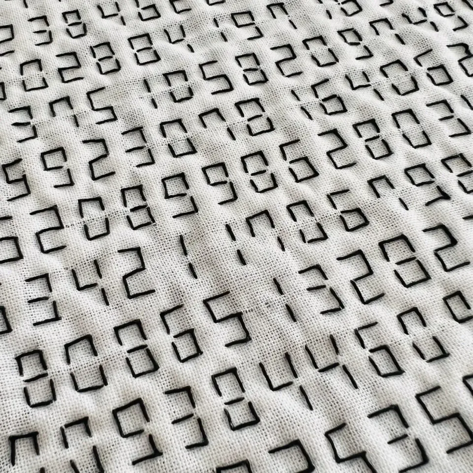 Sashiko pattern digital numbers in black on white.